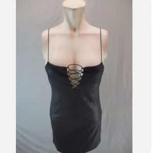 NWT Forever 21 Size M Women Black Sleeveless Front Lace Slip Mini Dress